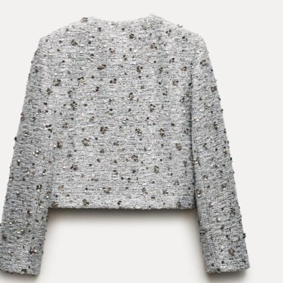 Zara sequin cropped silver jacket - Picture 2 of 6